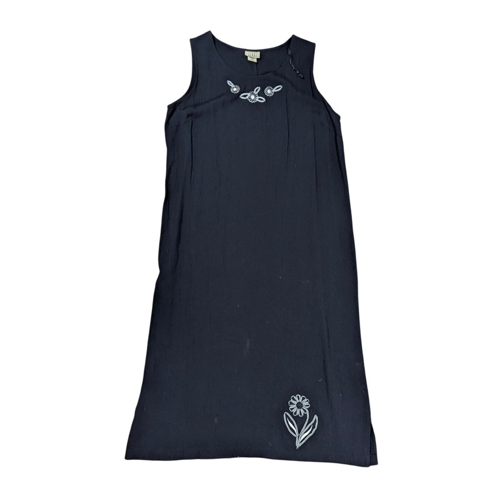 Teddi Woman Dress‎ Womens 1X Navy Blue Floral Embroidered Sleeveless Shift 90s